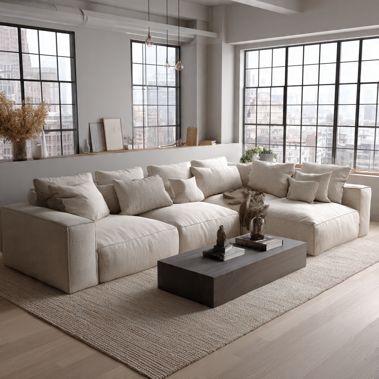 ultra realistic large living room with an oversize