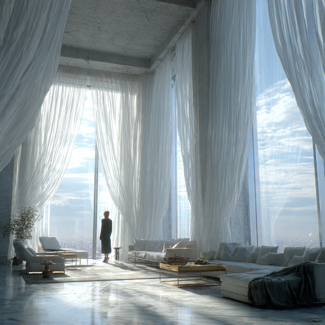 ultra realistic large living room with expansive p
