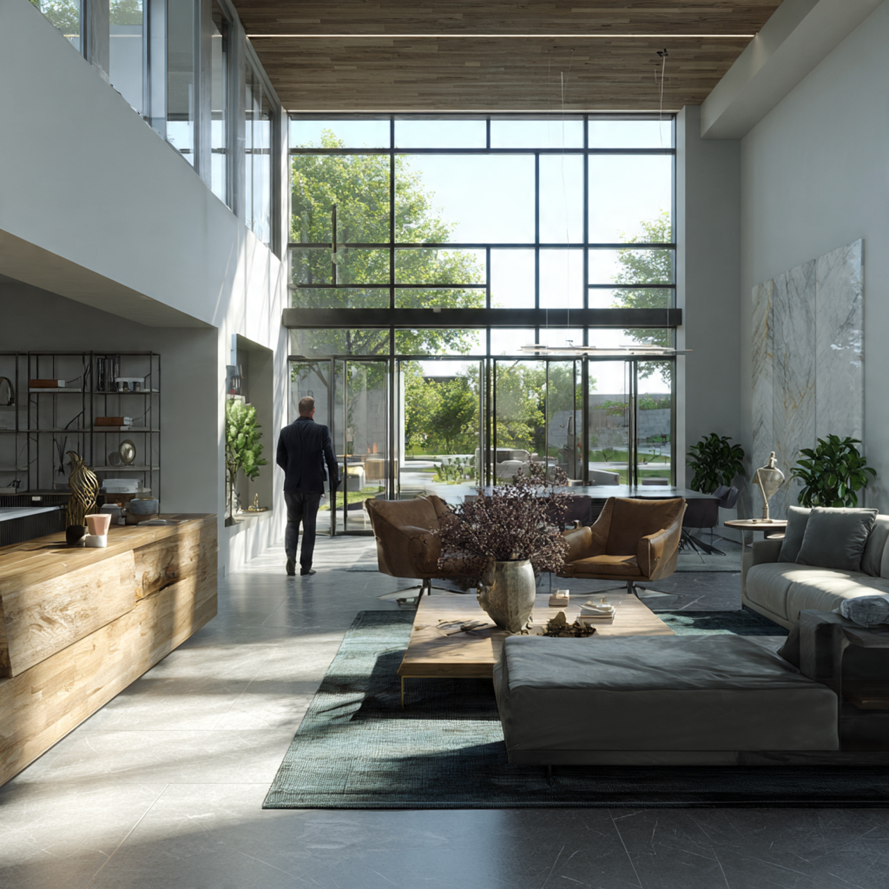 ultra realistic large living room with floating fu