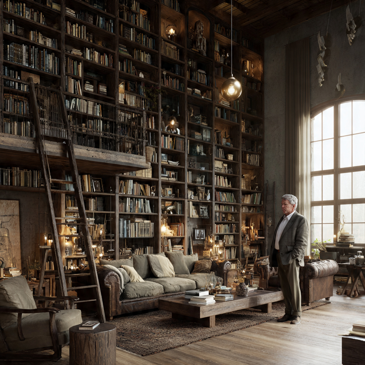 ultra realistic large living room with floor to ce