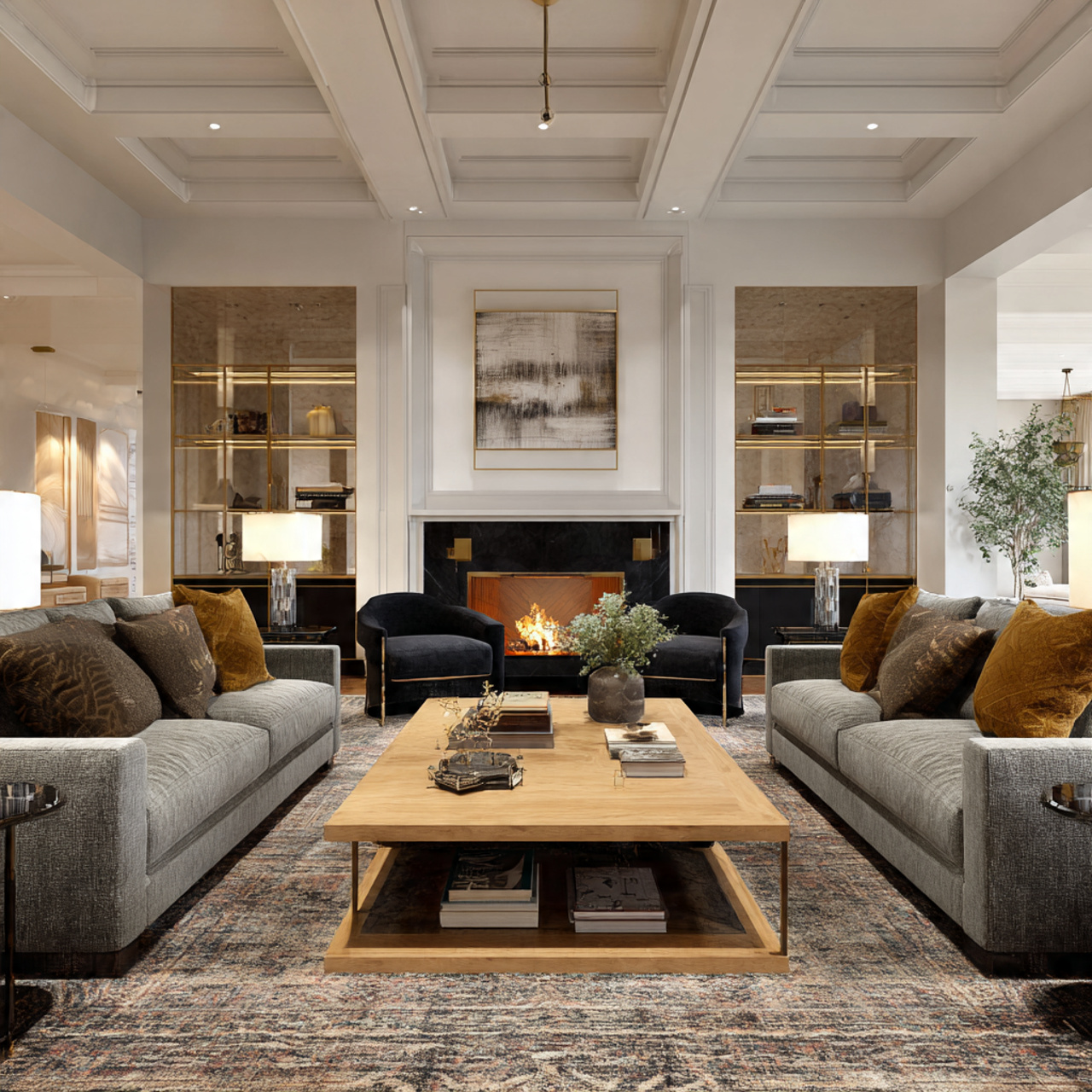 ultra realistic large living room with perfectly s