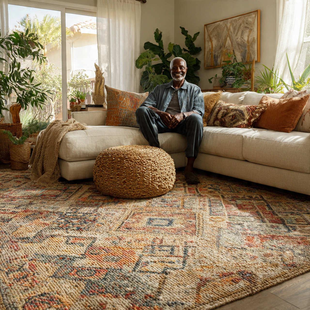 ultra realistic layered area rug living room decor