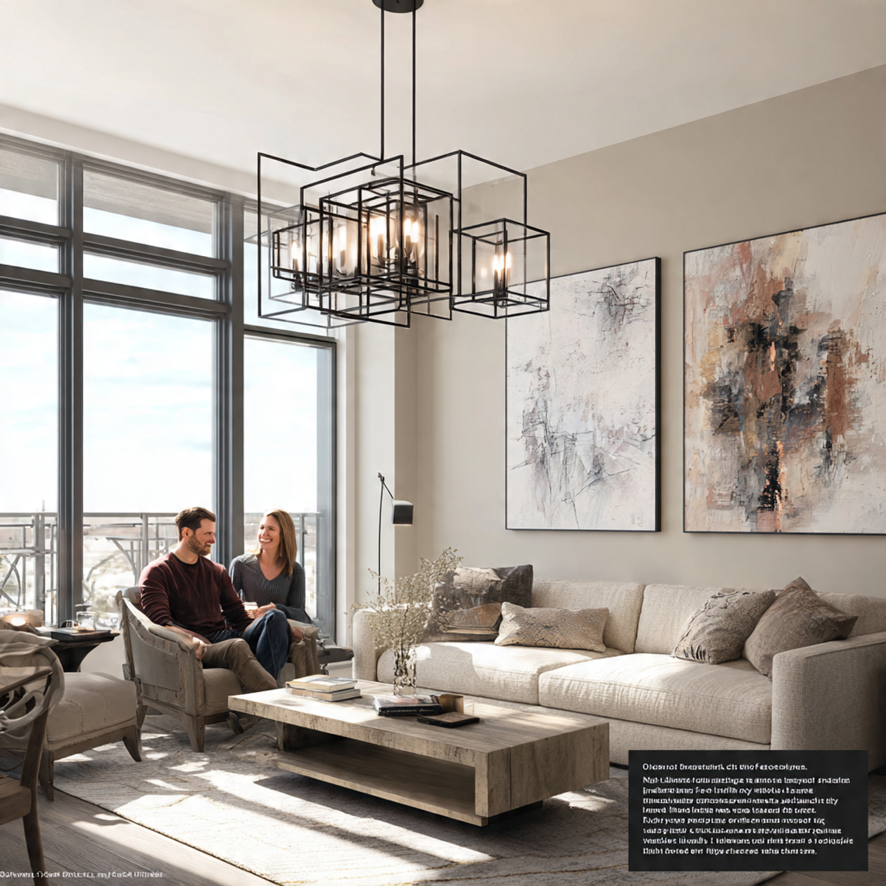 ultra realistic living room featuring a modern geo