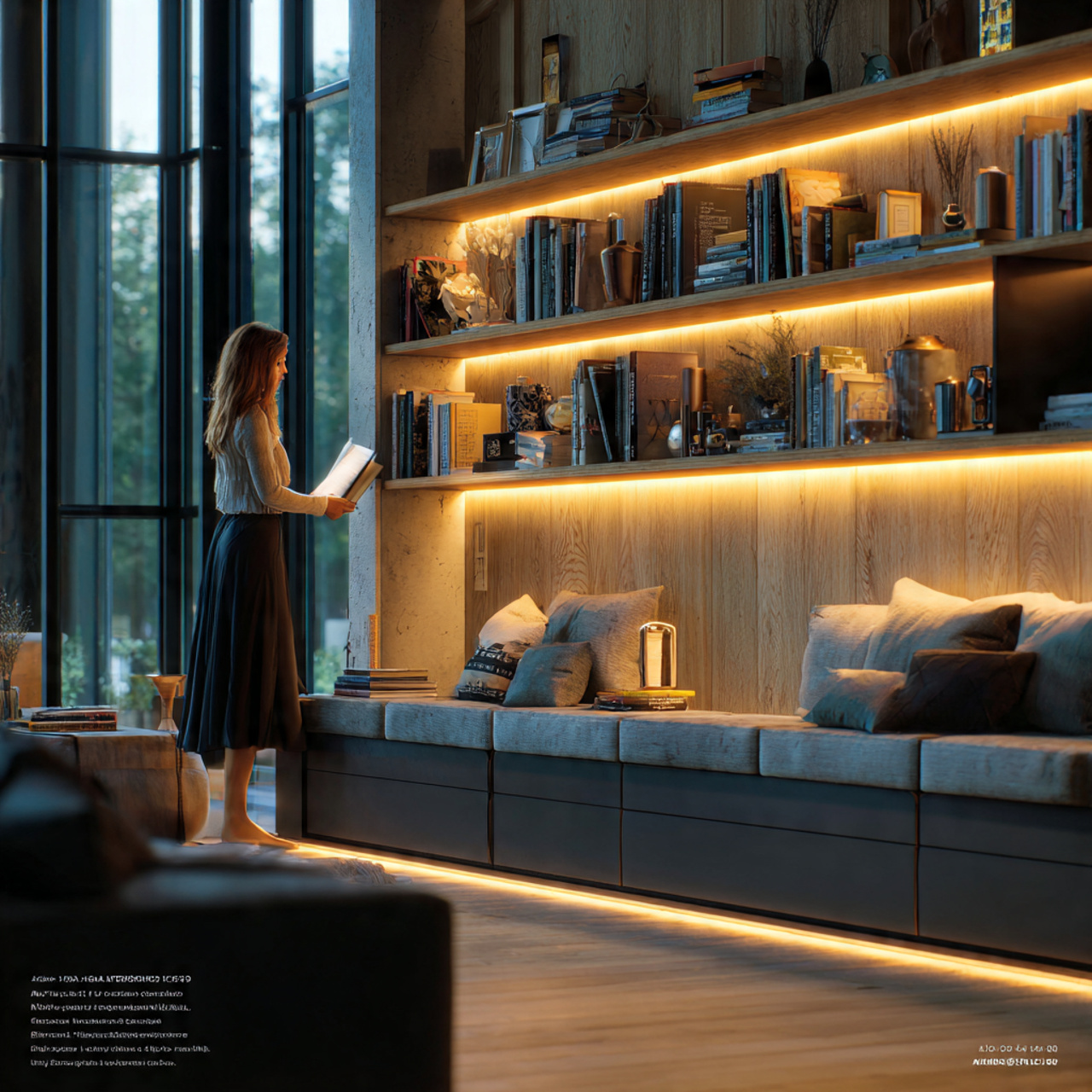 ultra realistic living room featuring integrated b