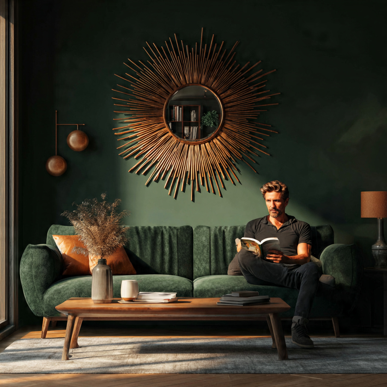 ultra realistic living room mirror ideas featuring 1