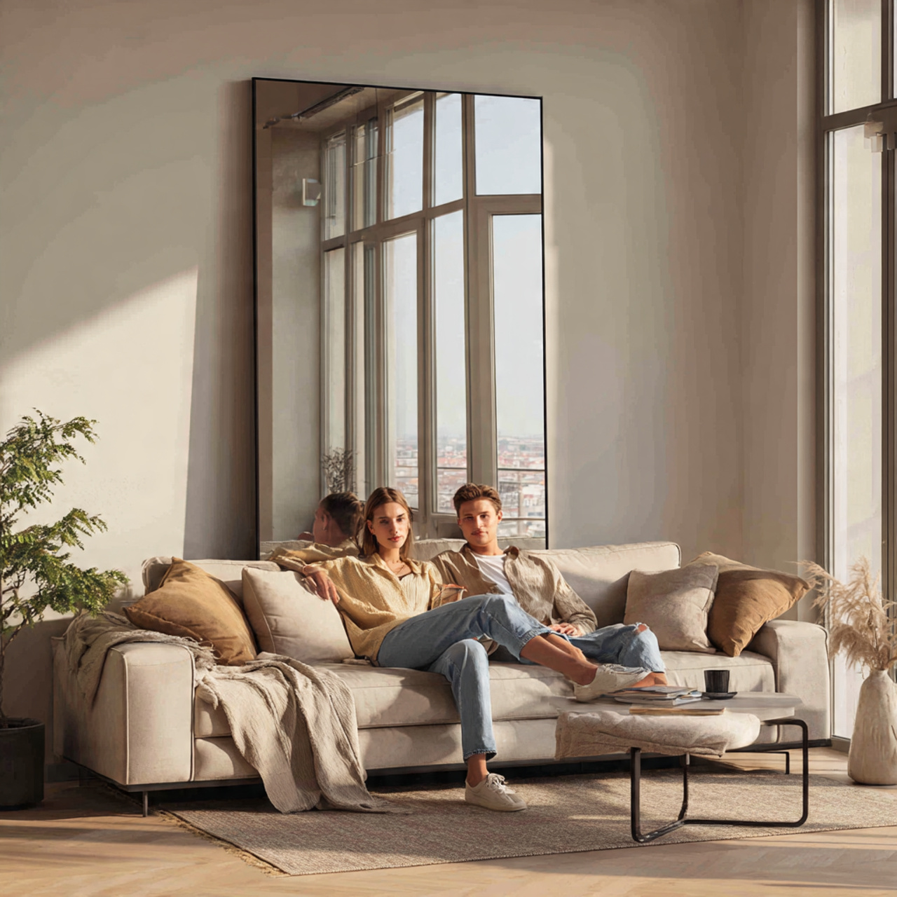 ultra realistic living room mirror ideas featuring 14