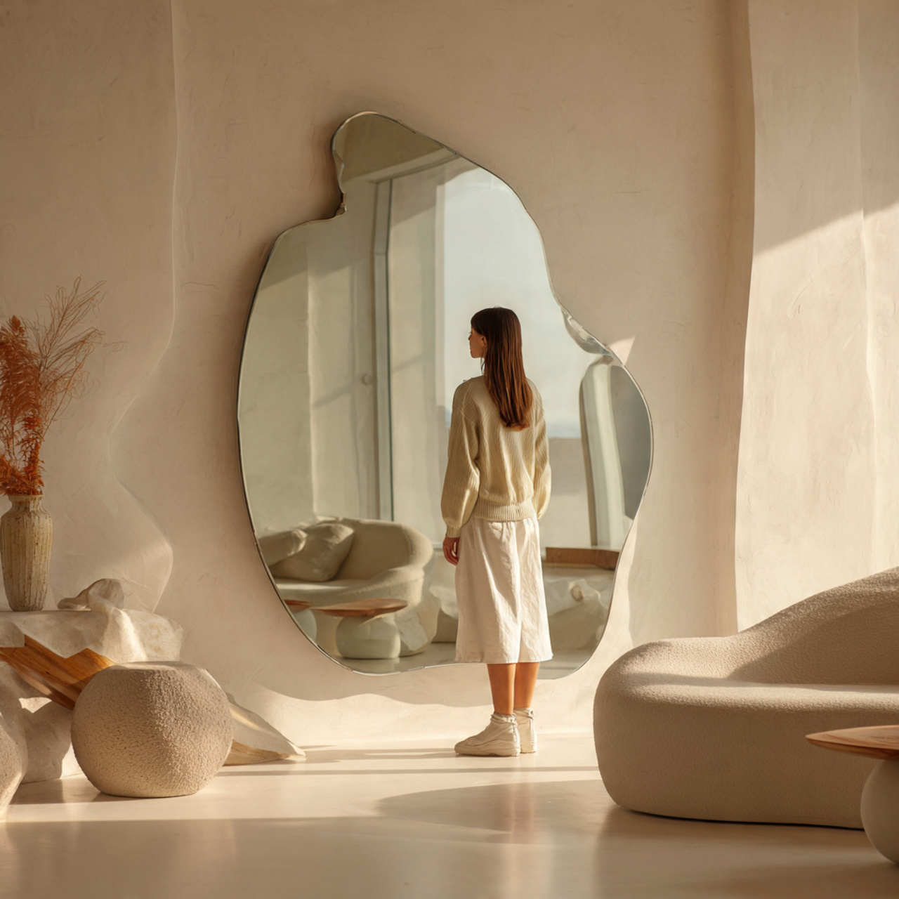 ultra realistic living room mirror ideas featuring 17