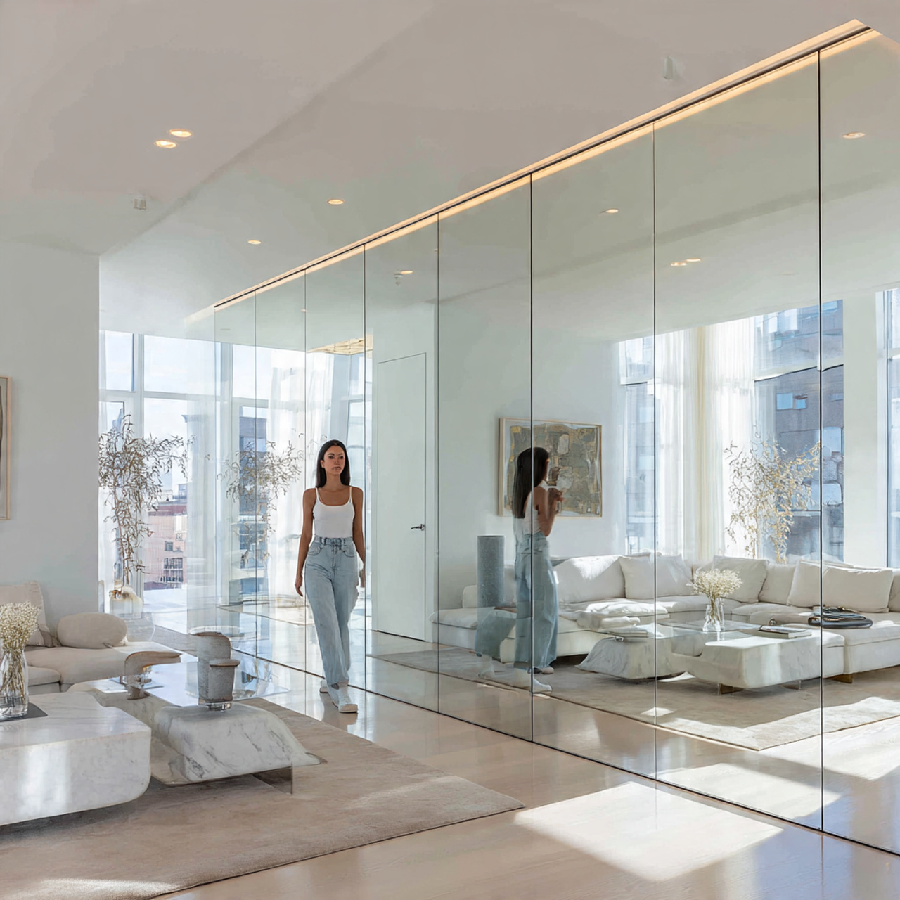 ultra realistic living room mirror ideas featuring 6
