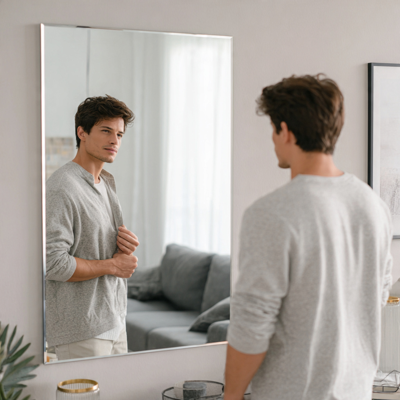 ultra realistic living room mirror ideas featuring 9