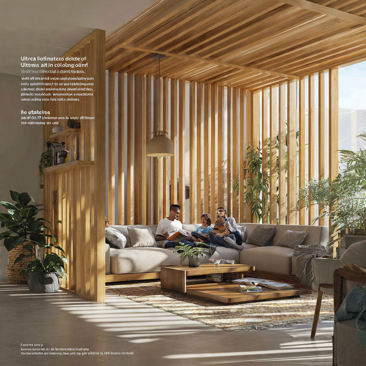 25 Modern & Elegant Living Room Partition Design Ideas You’ll Love 1 ultra realistic living room showcasing modern slat