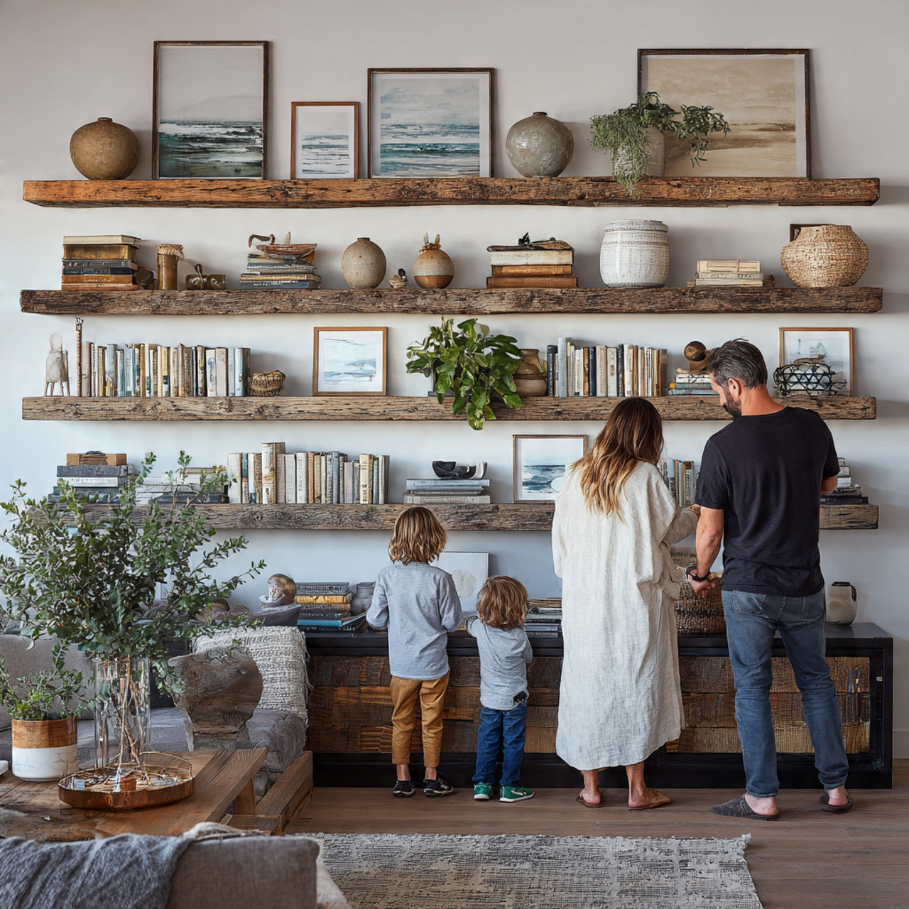 ultra realistic living room showcasing vintage rec