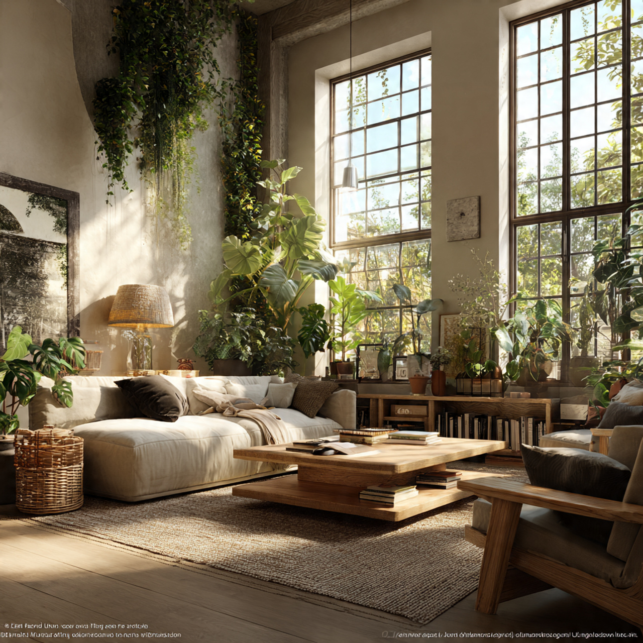 ultra realistic living room with abundant indoor p