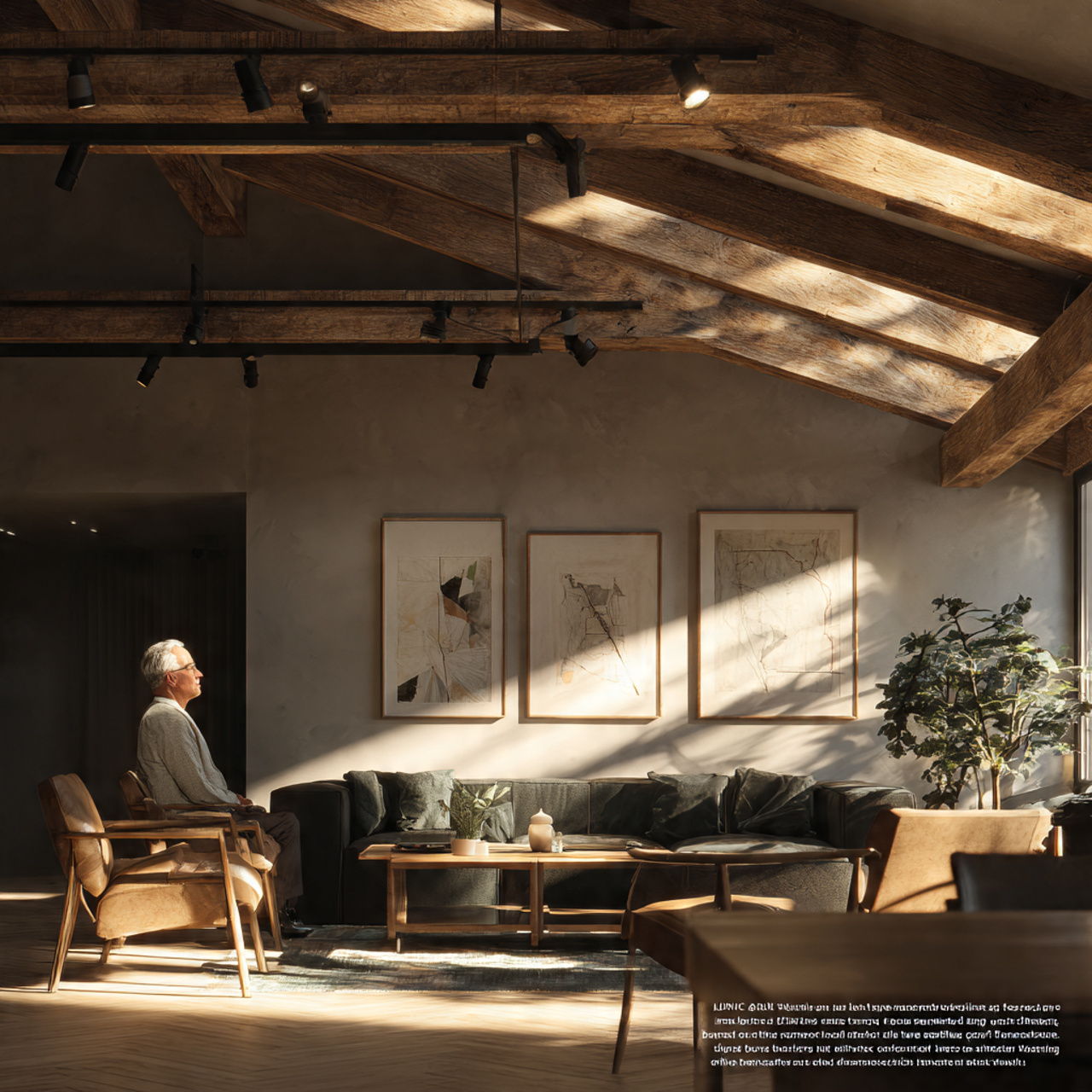 ultra realistic living room with exposed wooden be