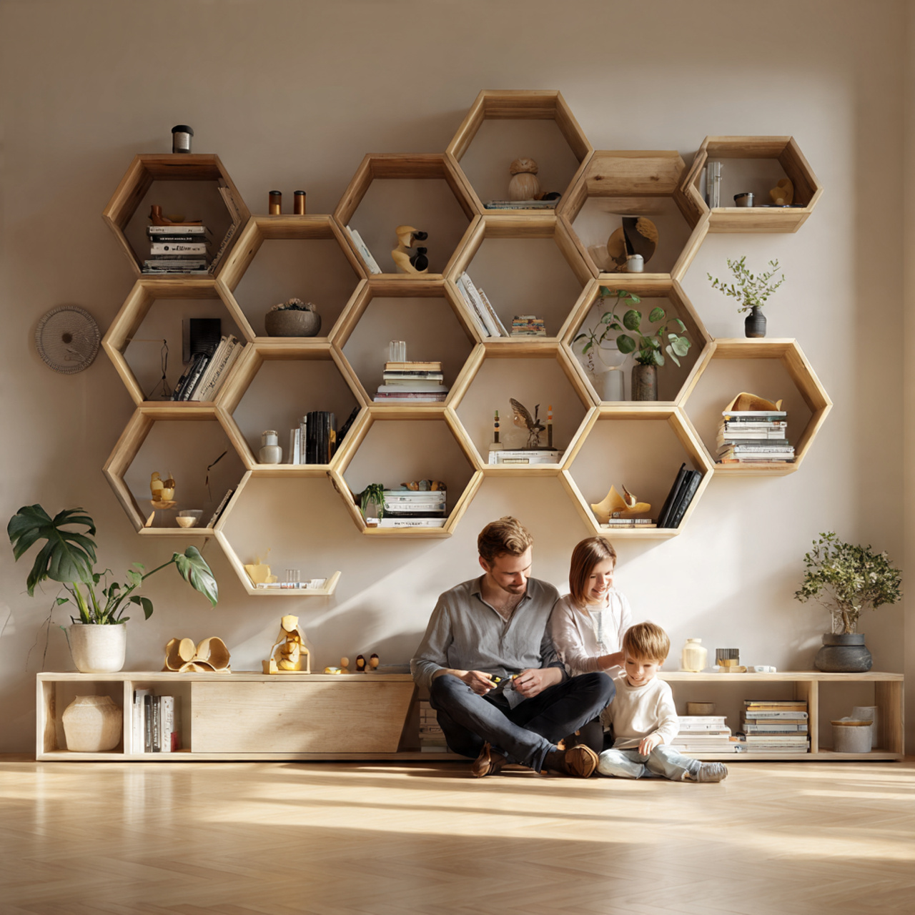 ultra realistic living room with honeycomb
