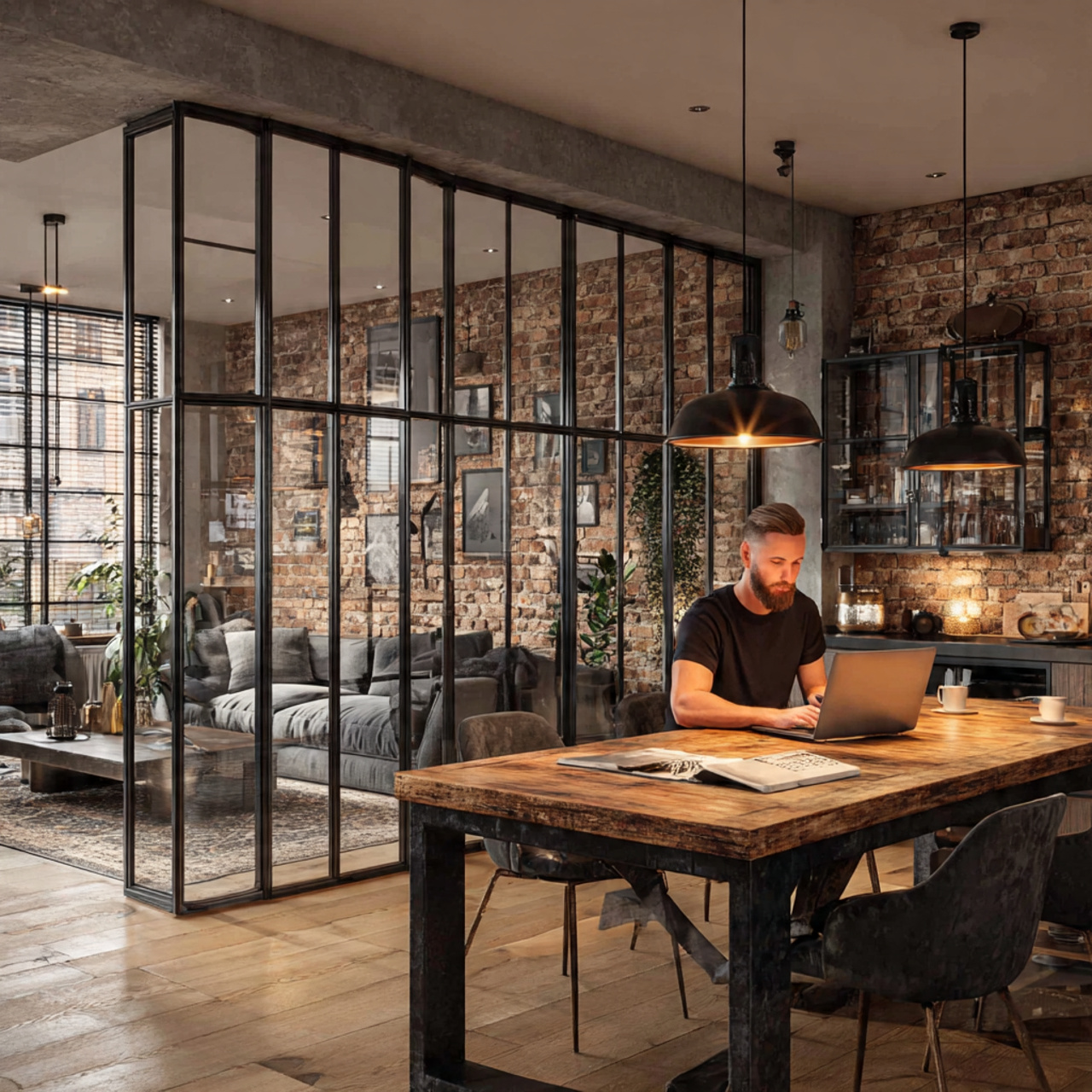 ultra realistic loft apartment interior featuring