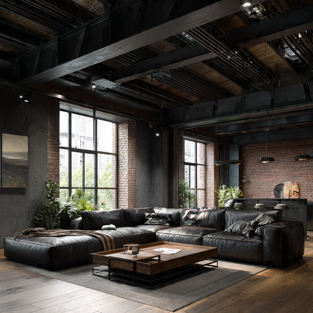 ultra realistic loft interior featuring living roo
