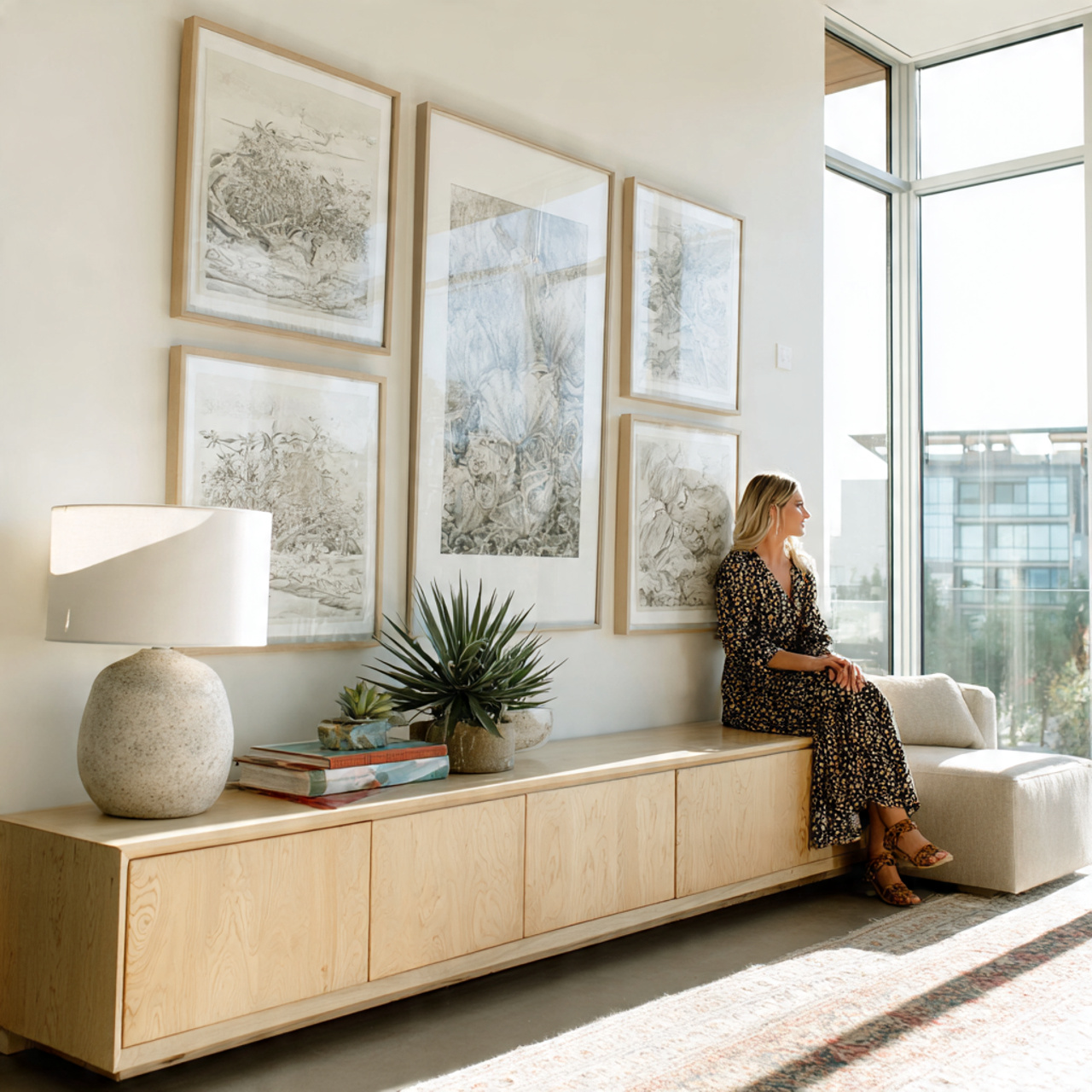 ultra realistic low profile credenza style living