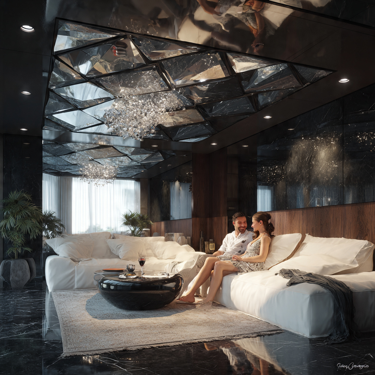 ultra realistic luxurious living room featuring a