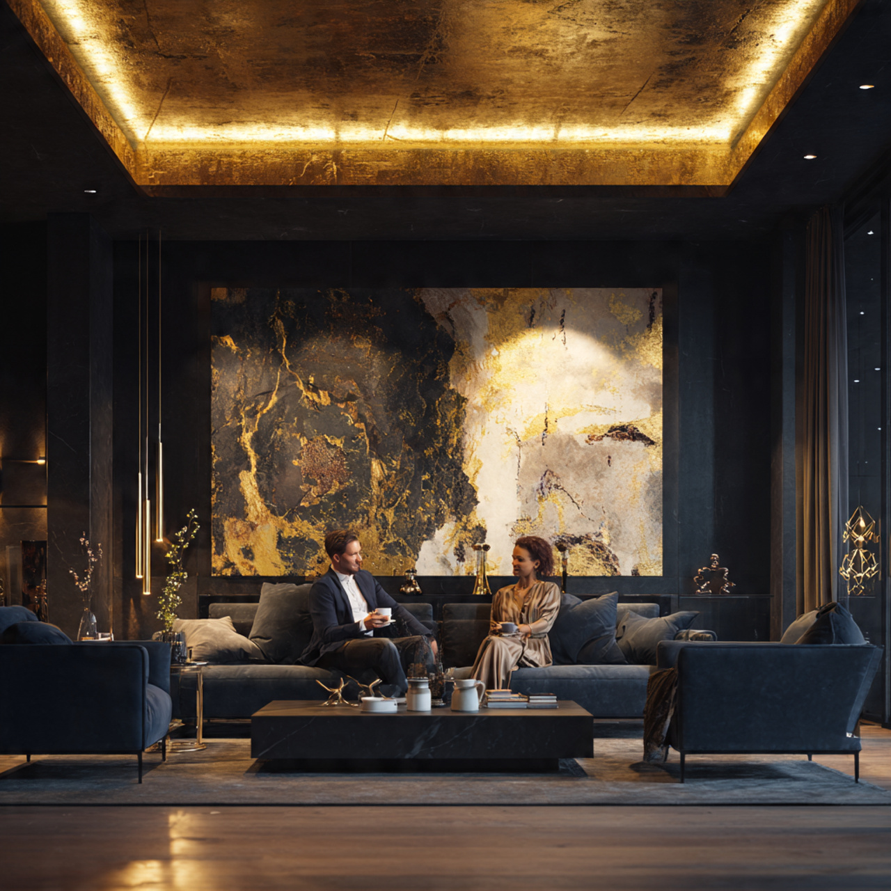 ultra realistic luxury interior showcasing living