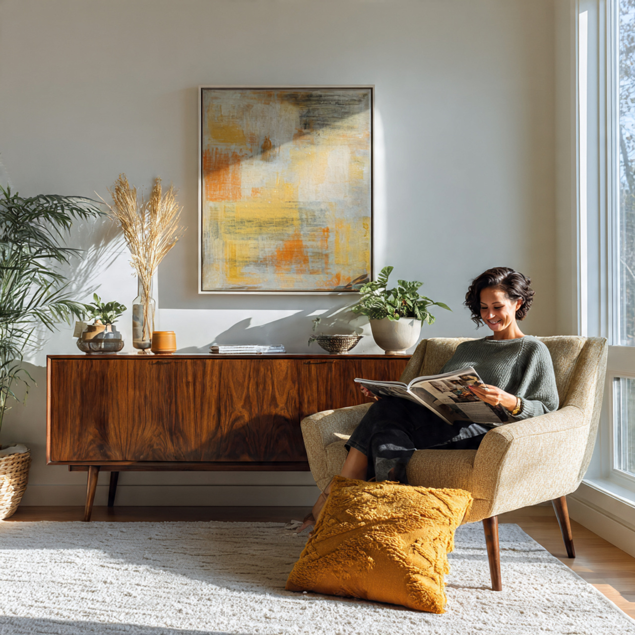 ultra realistic mid century modern furniture livin