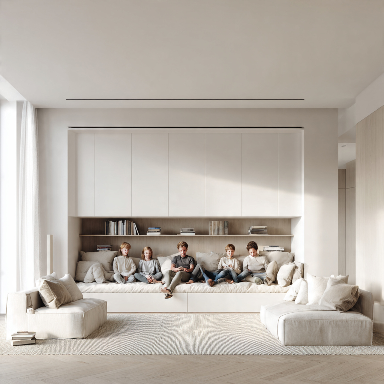 ultra realistic minimalist living room with wall t