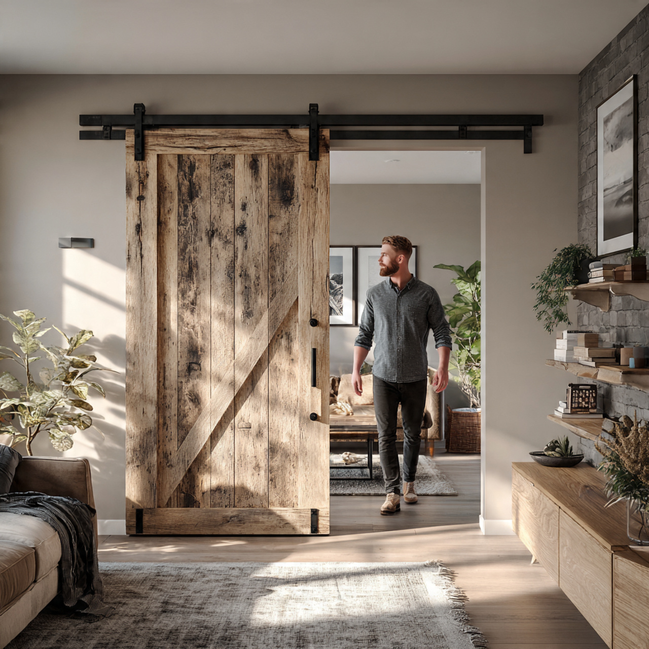ultra realistic modern farmhouse interior featurin