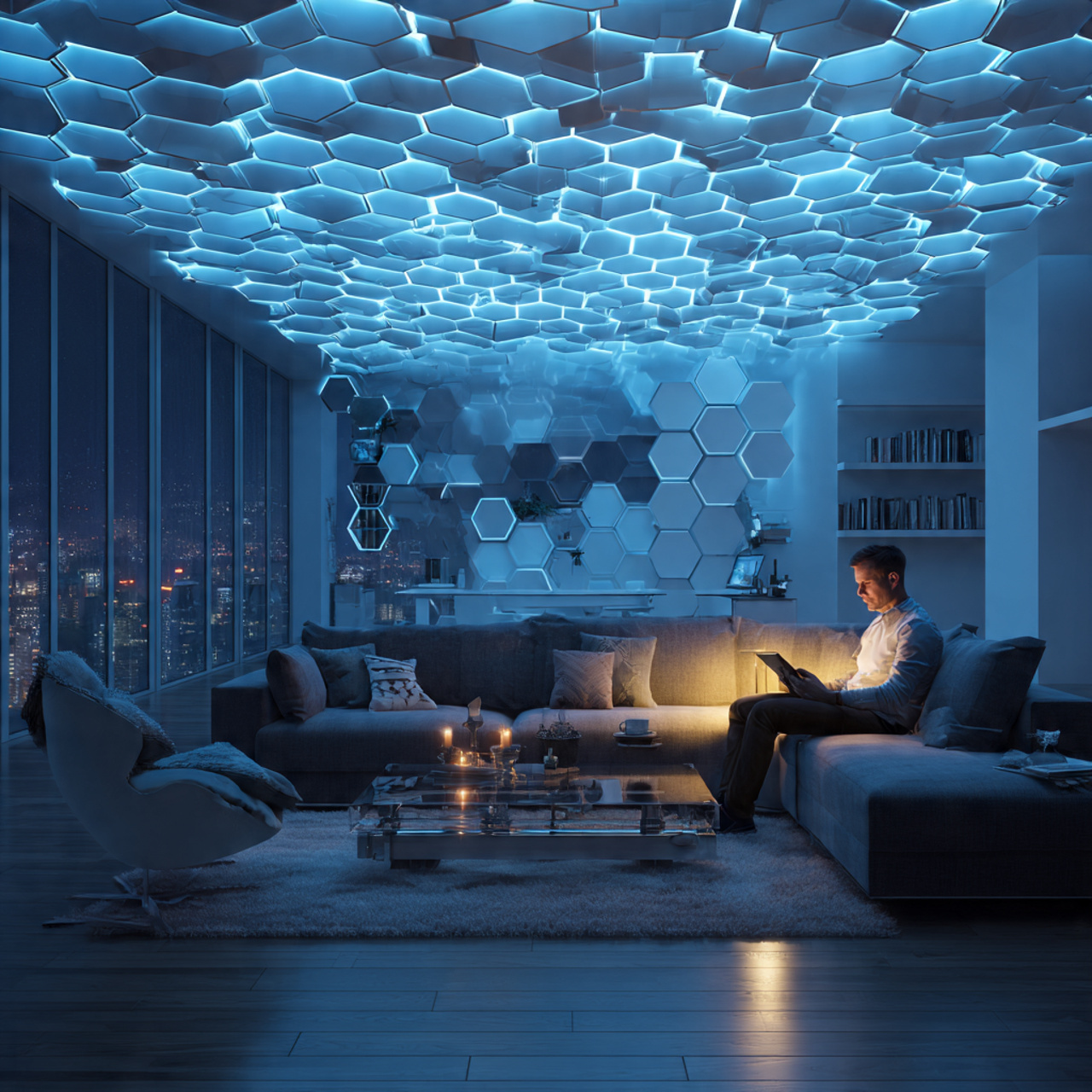 ultra realistic modern interior displaying living