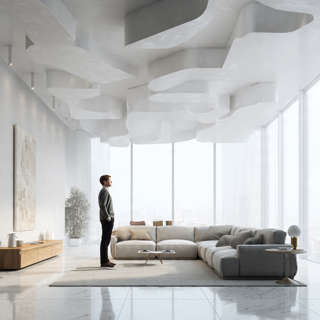 ultra realistic modern interior showing living roo