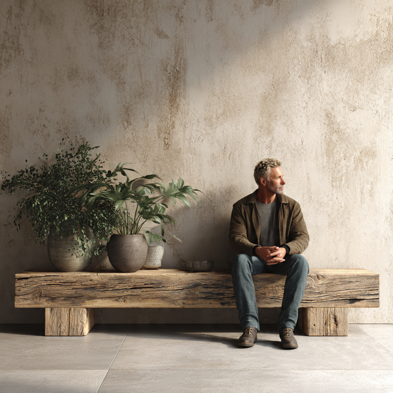 ultra realistic modern living room featuring a lon