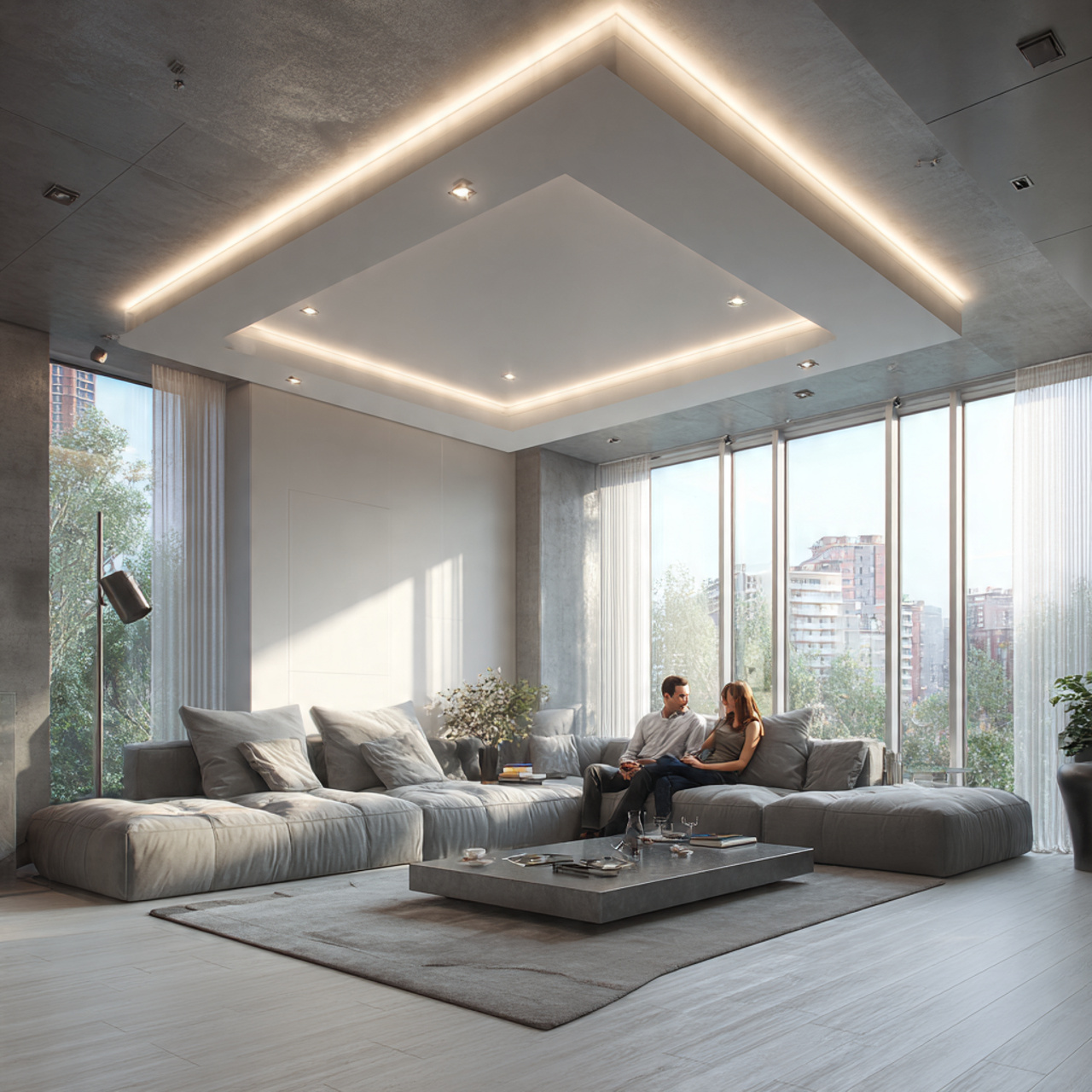 ultra realistic modern living room featuring a rec