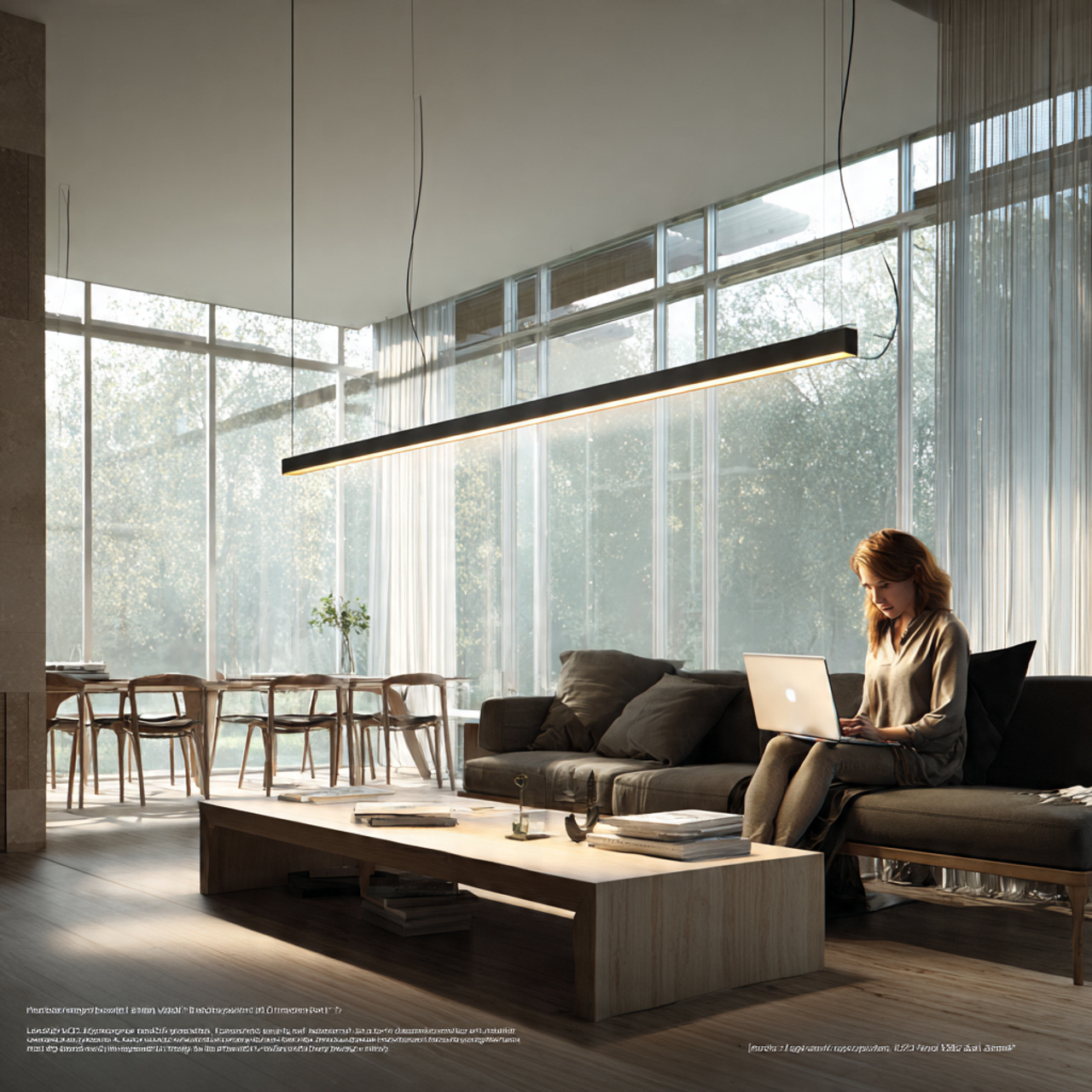ultra realistic modern living room featuring a sle