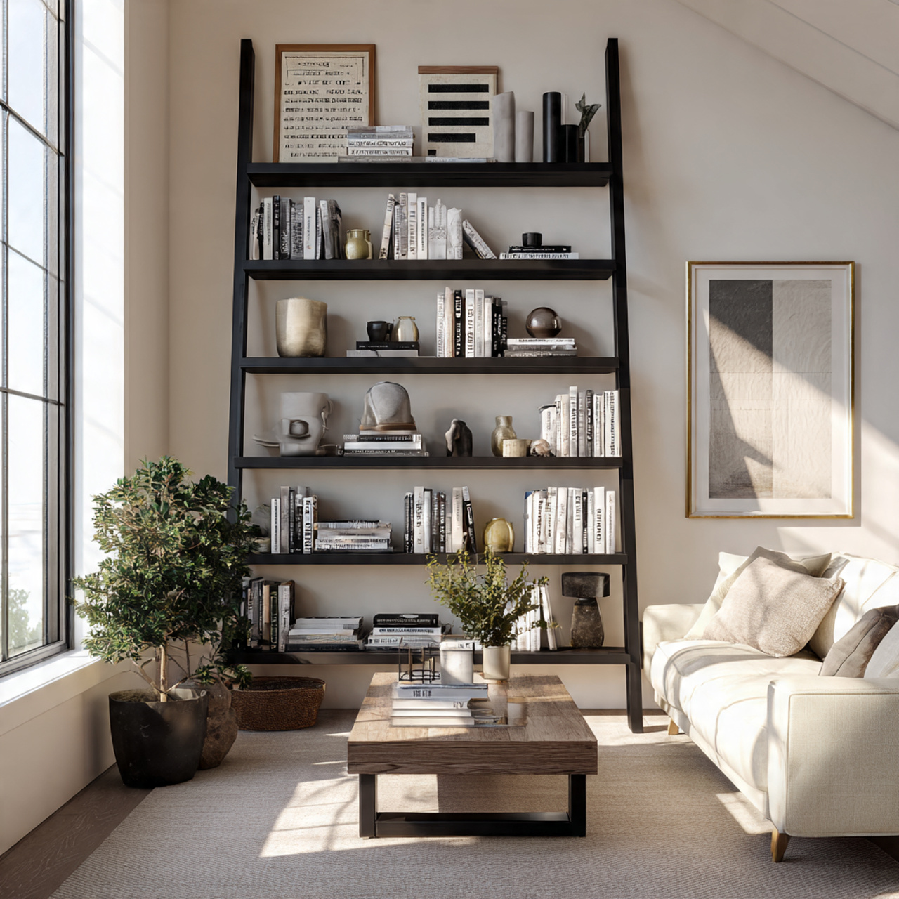 ultra realistic modern living room featuring sleek 1