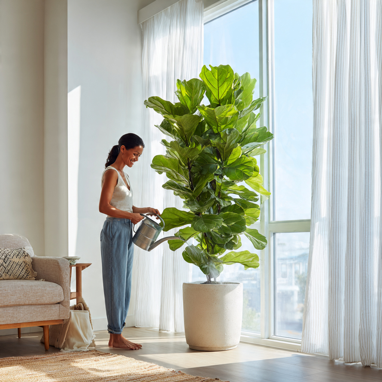 ultra realistic oversized indoor plant living room
