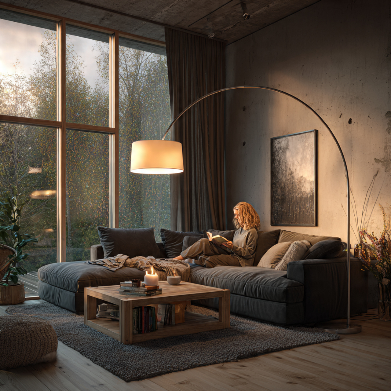 ultra realistic photo of living room lighting idea