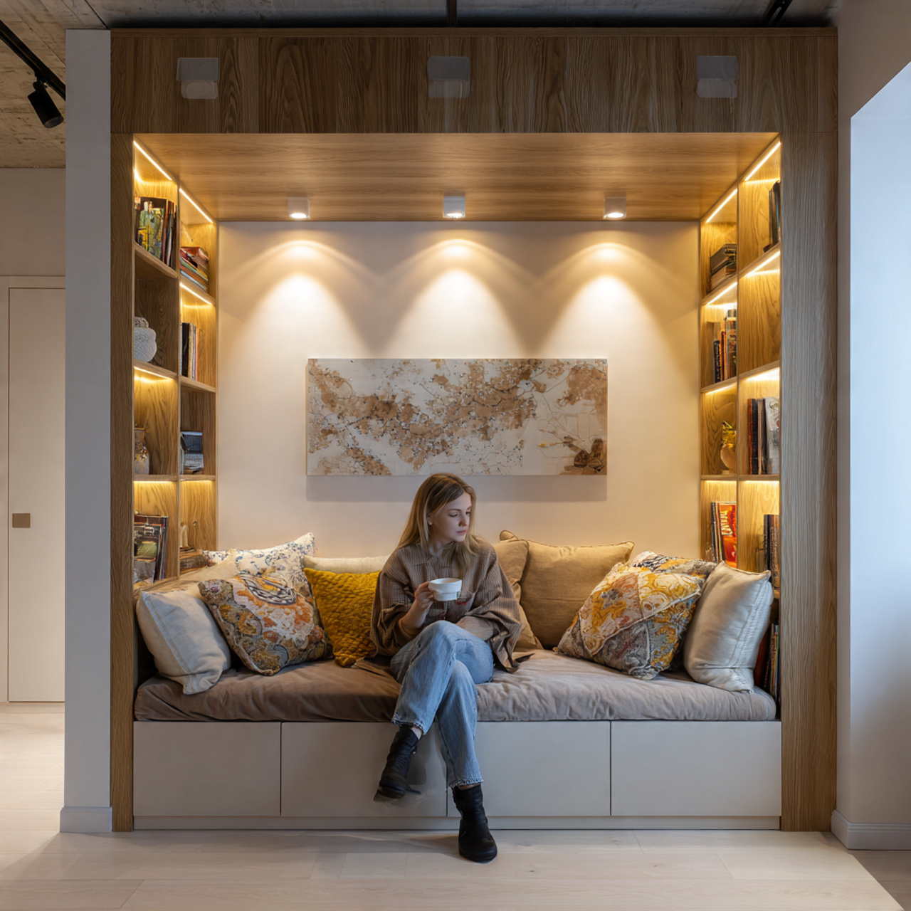 ultra realistic photo of small living room layout 4