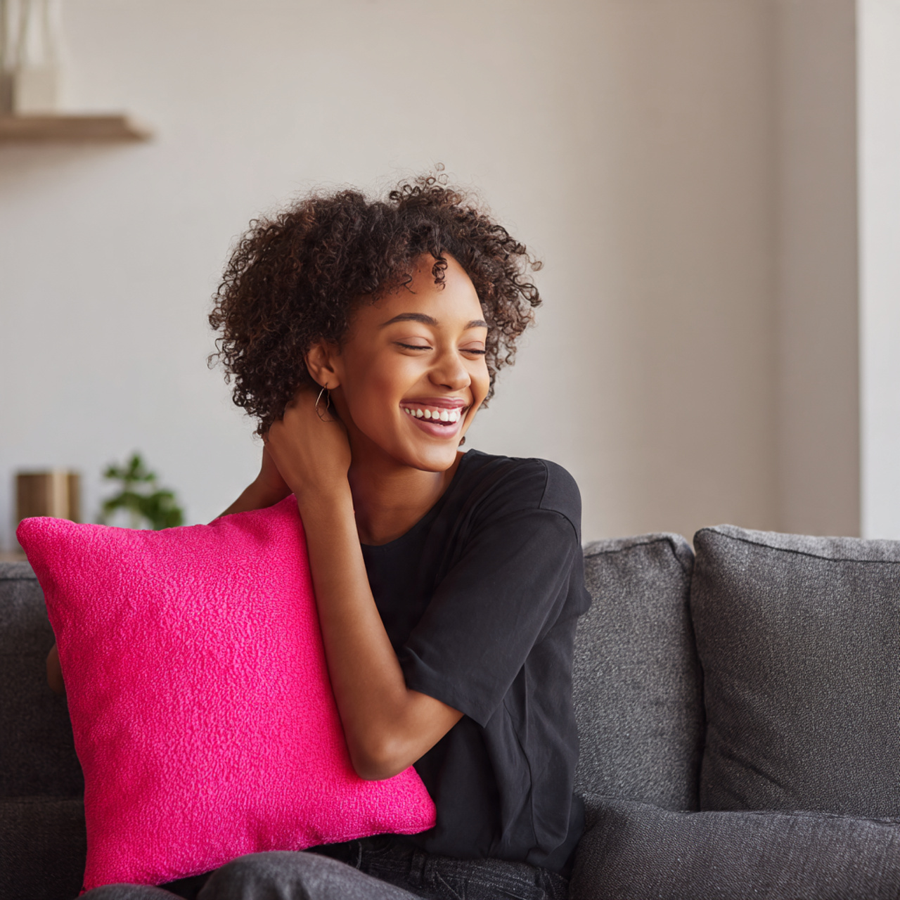 ultra realistic pop of neon color living room deco