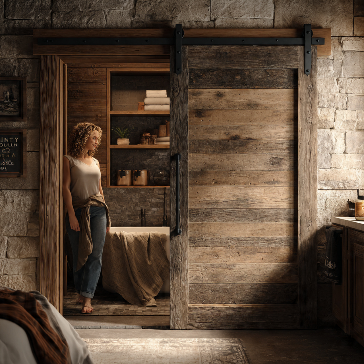 ultra realistic rustic bathroom decor featuring a