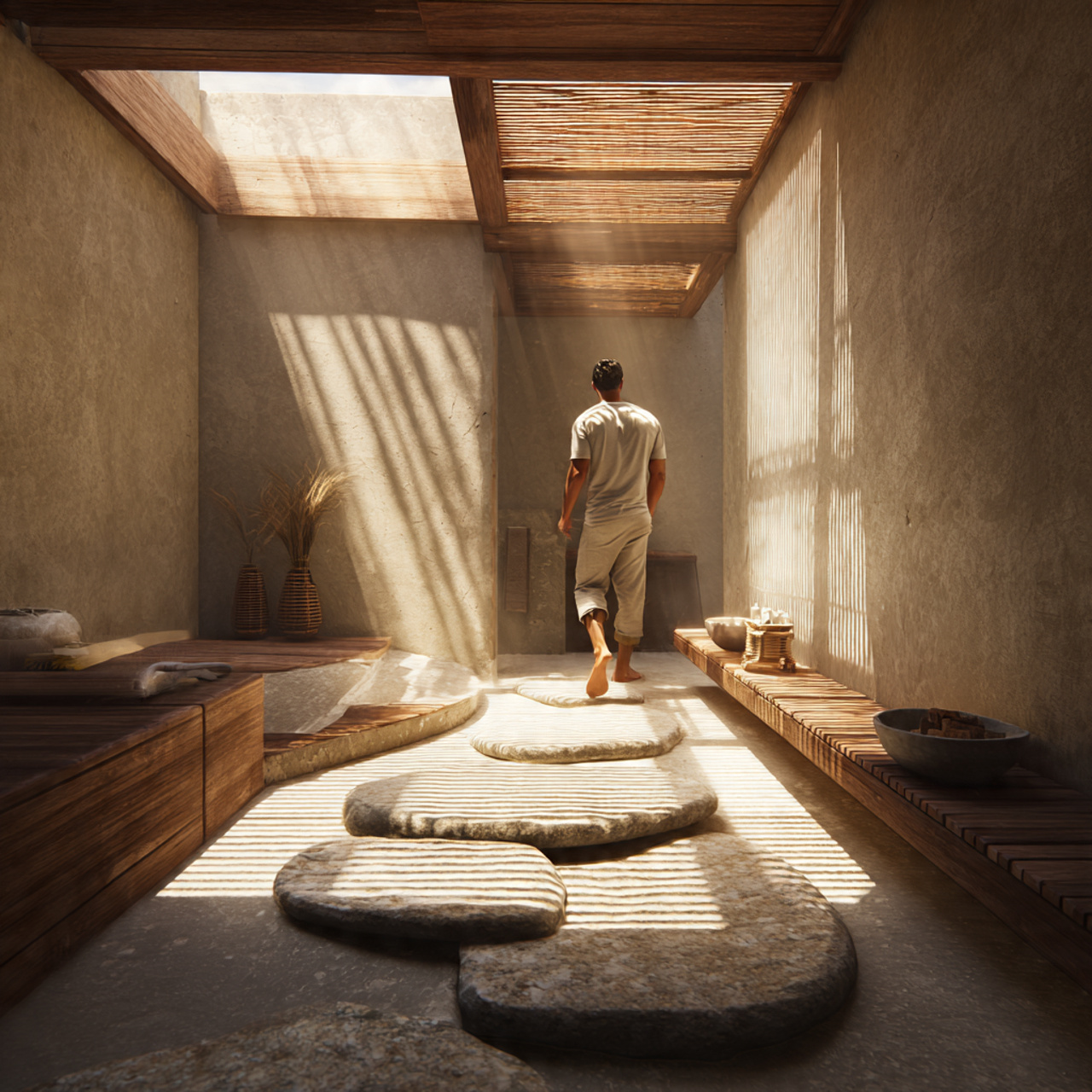 ultra realistic rustic bathroom decor with natural