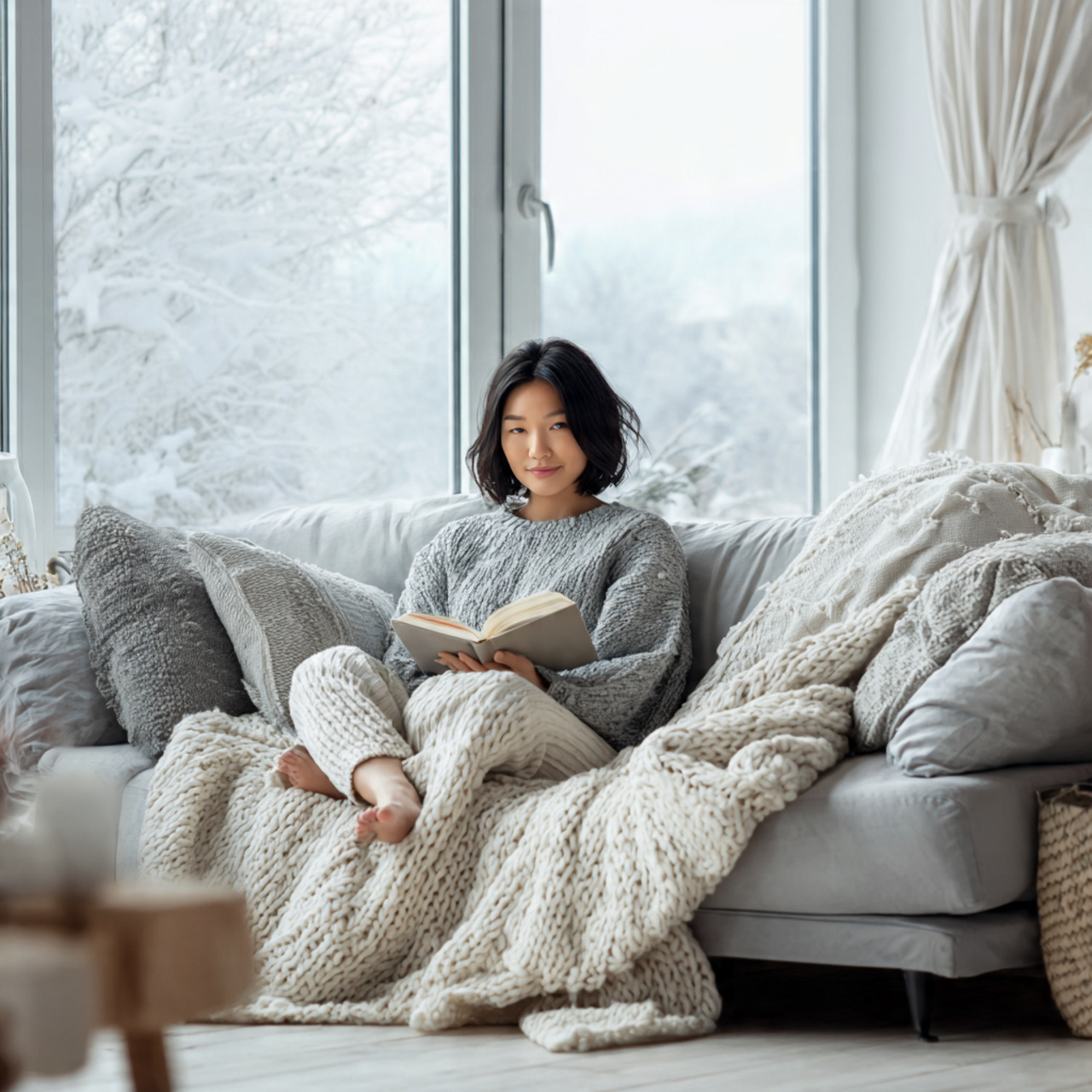 ultra realistic scandinavian inspired living room