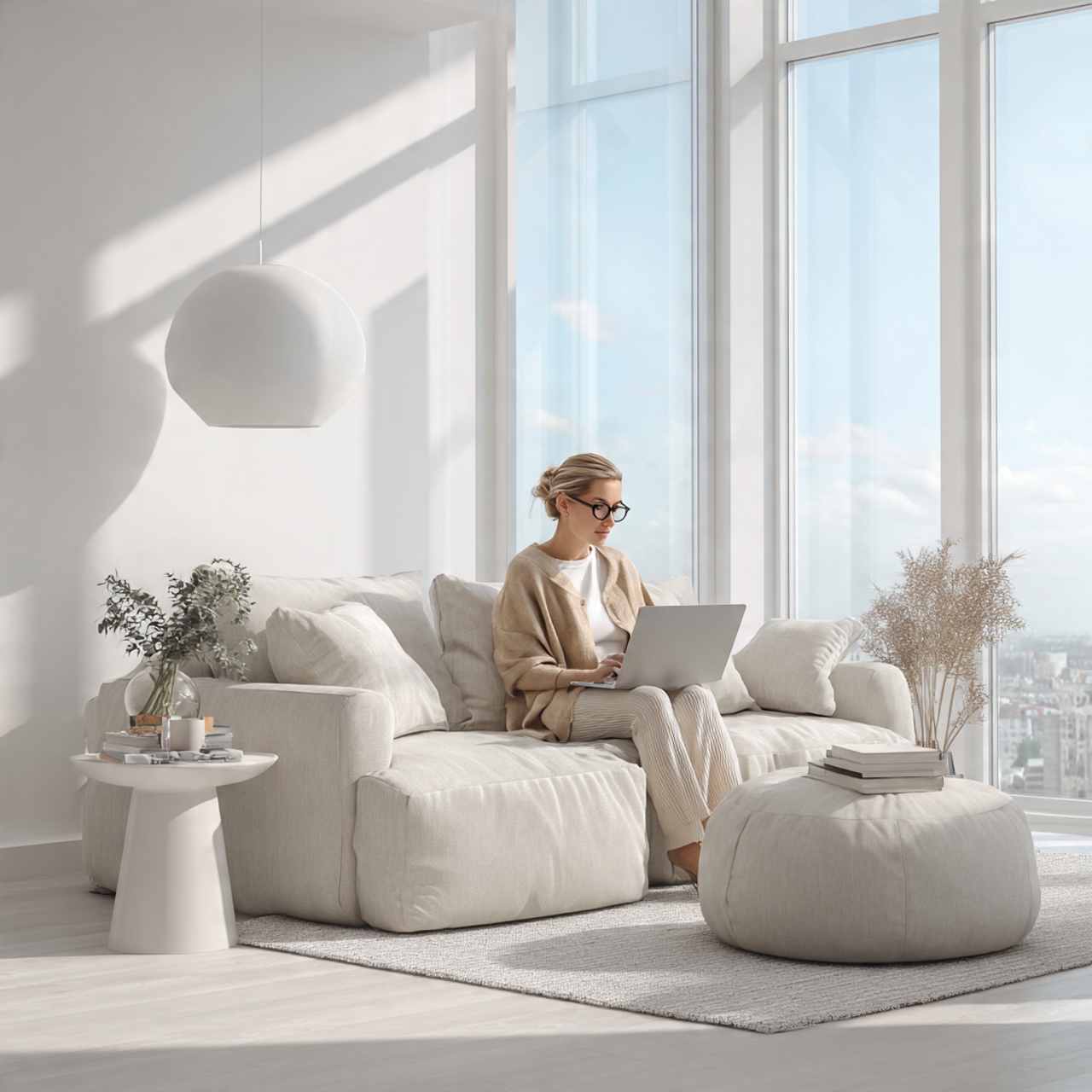 ultra realistic scandinavian minimalist apartment