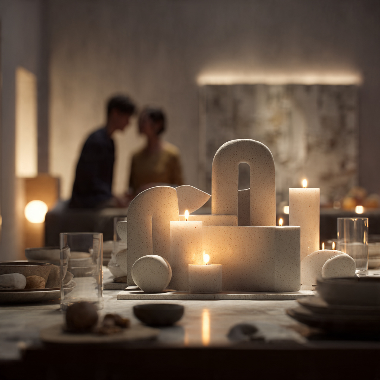 ultra realistic scene of a living room table adorn