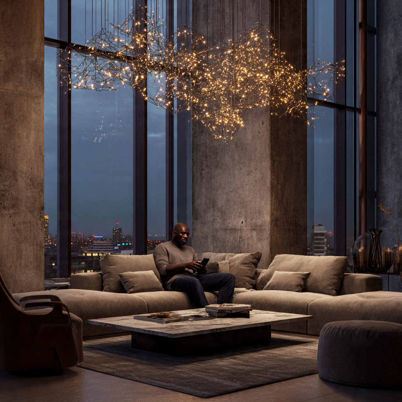 ultra realistic sculptural lighting fixture living