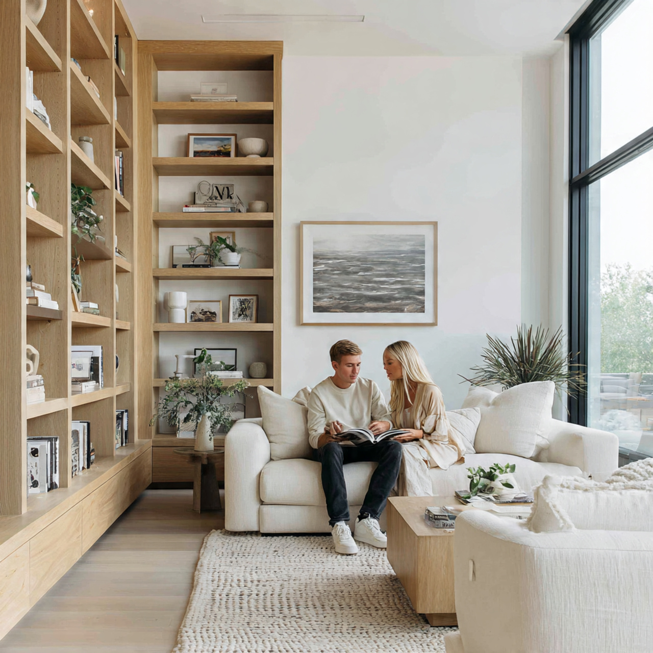 ultra realistic transitional white oak shelving un