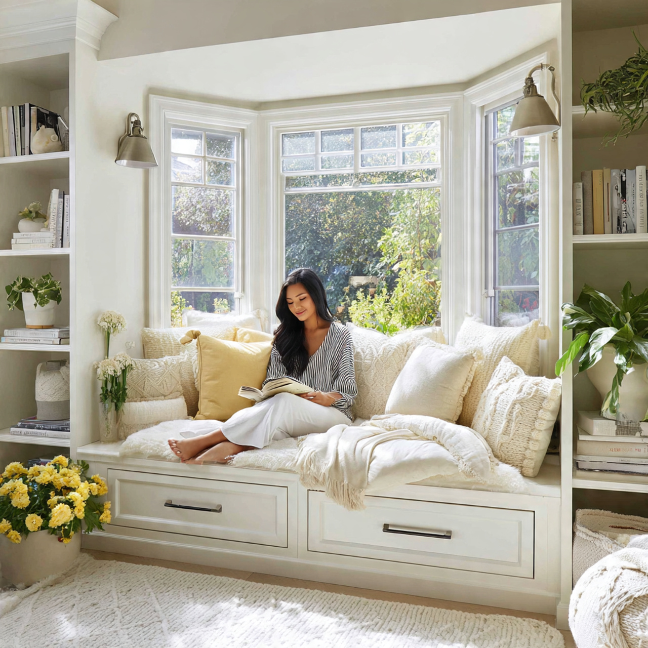 ultra realistic window seat nook with storage livi