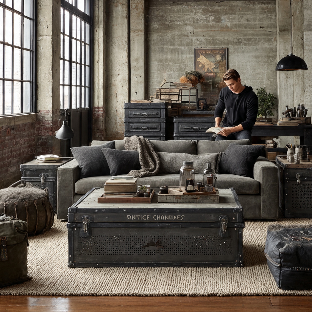 urban loft living room featuring an industrial met