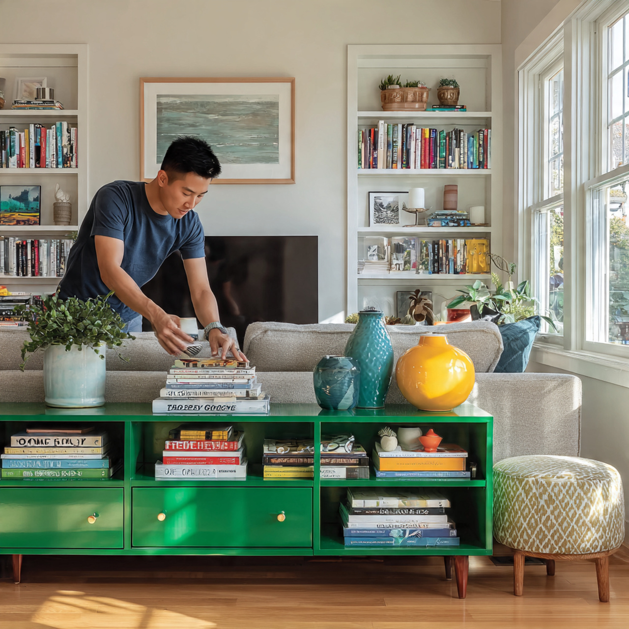 vibrant living room featuring a bold pop of color