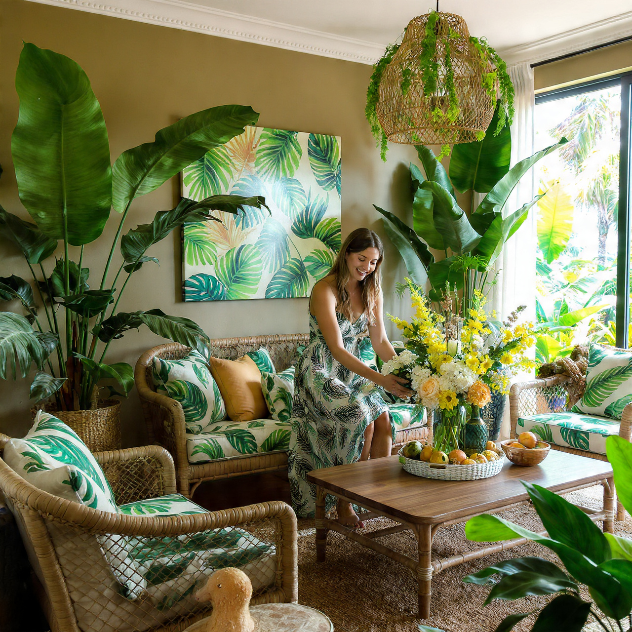 vibrant living room green ideas with bold tropical