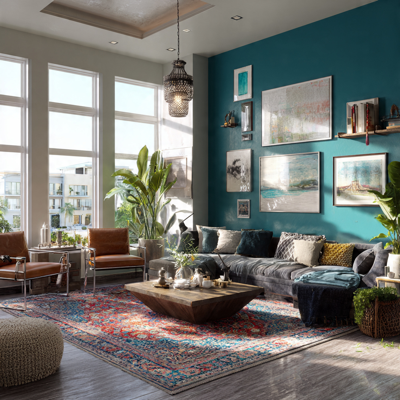 25 Modern Living Room Paint Color Ideas That Wow Every Guest 20 vibrant living room with electric teal accent wall