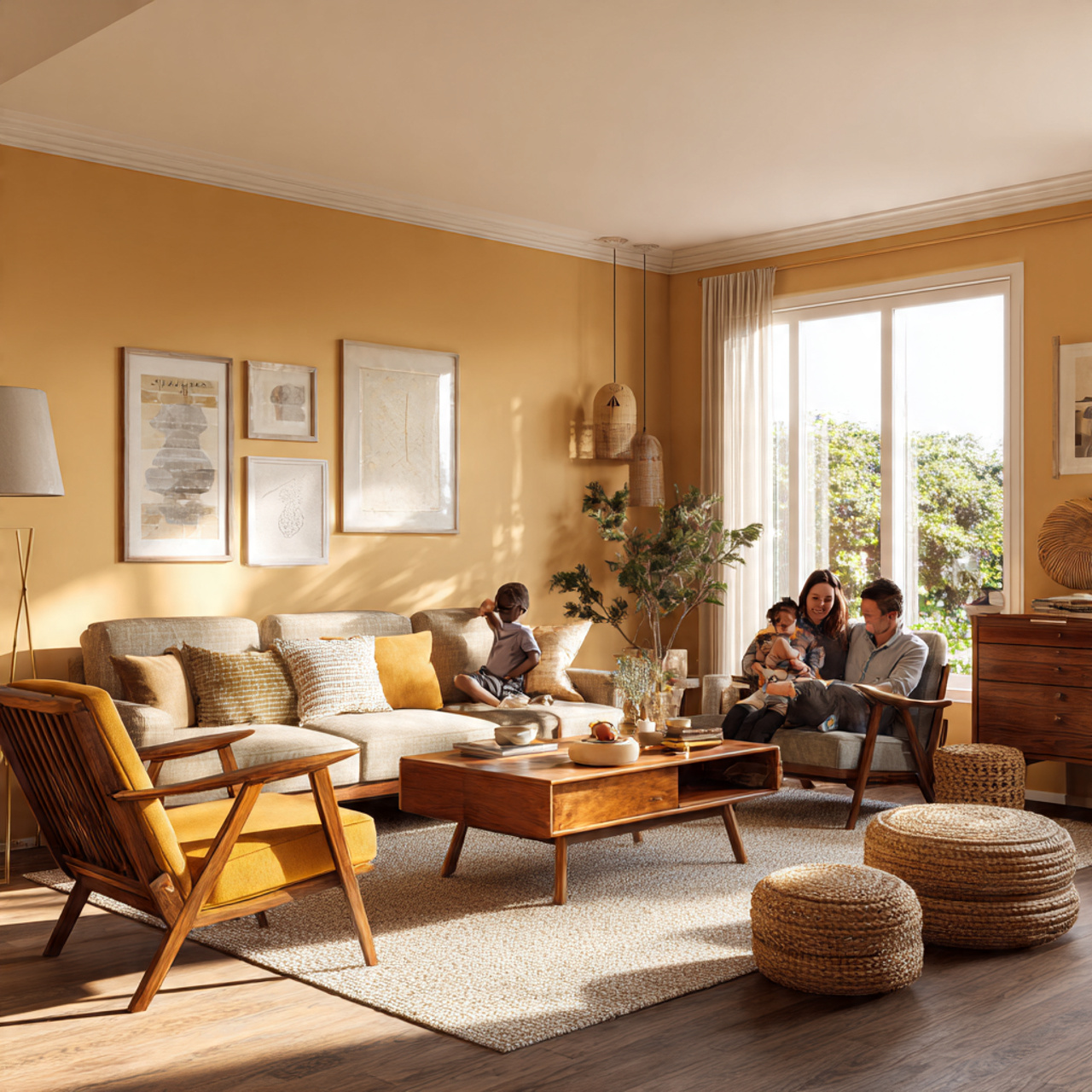 25 Modern Living Room Paint Color Ideas That Wow Every Guest 13 warm living room featuring honey ochre walls mid c